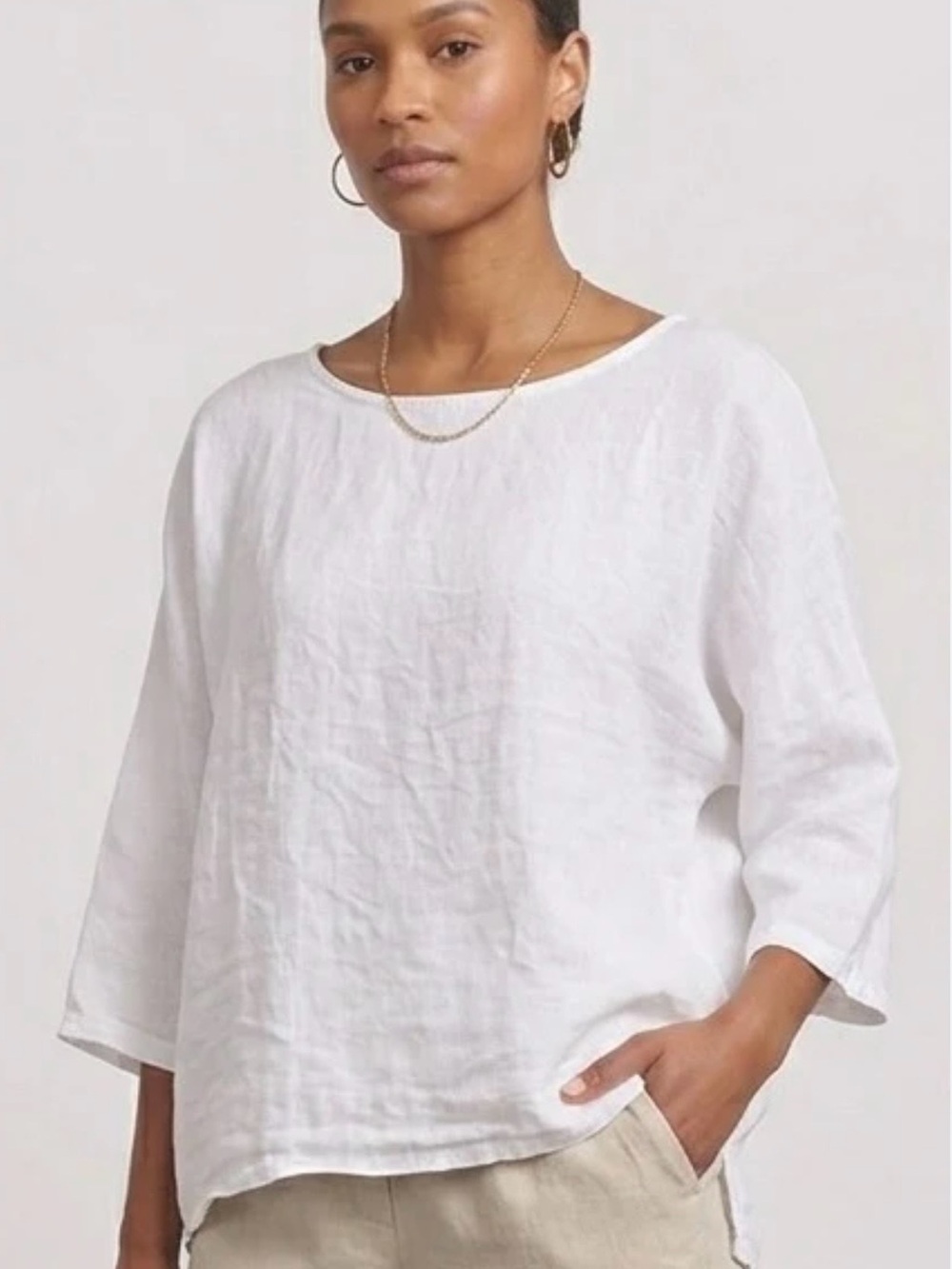 Lungo L'arno 100% Linen Tunic Top Womens Sz Medium Beige Italy Pullover Neutral